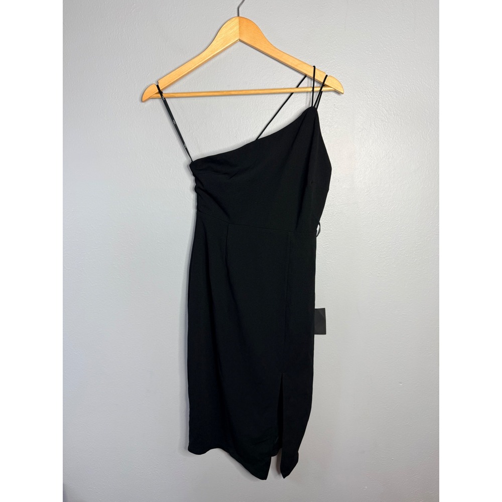 Lulus‎ Black One Shoulder Asymmetrical Midi Dress Side Slit NWT Size S 123D2752